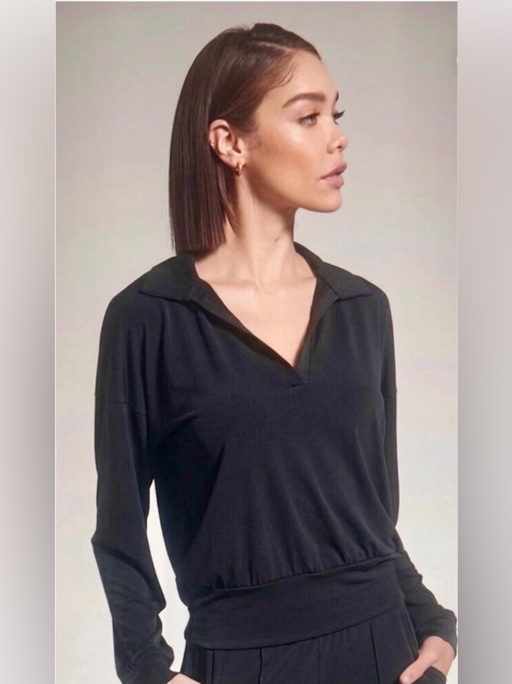 LANSTON / Black Long-Sleeve Collared Jersey Pullover Top - Sz XS- M- NWT